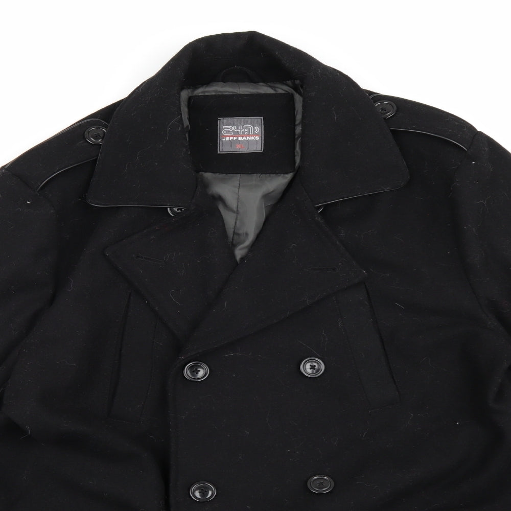 Jeff Banks Mens Black  Fleece Pea Coat Coat Size XL