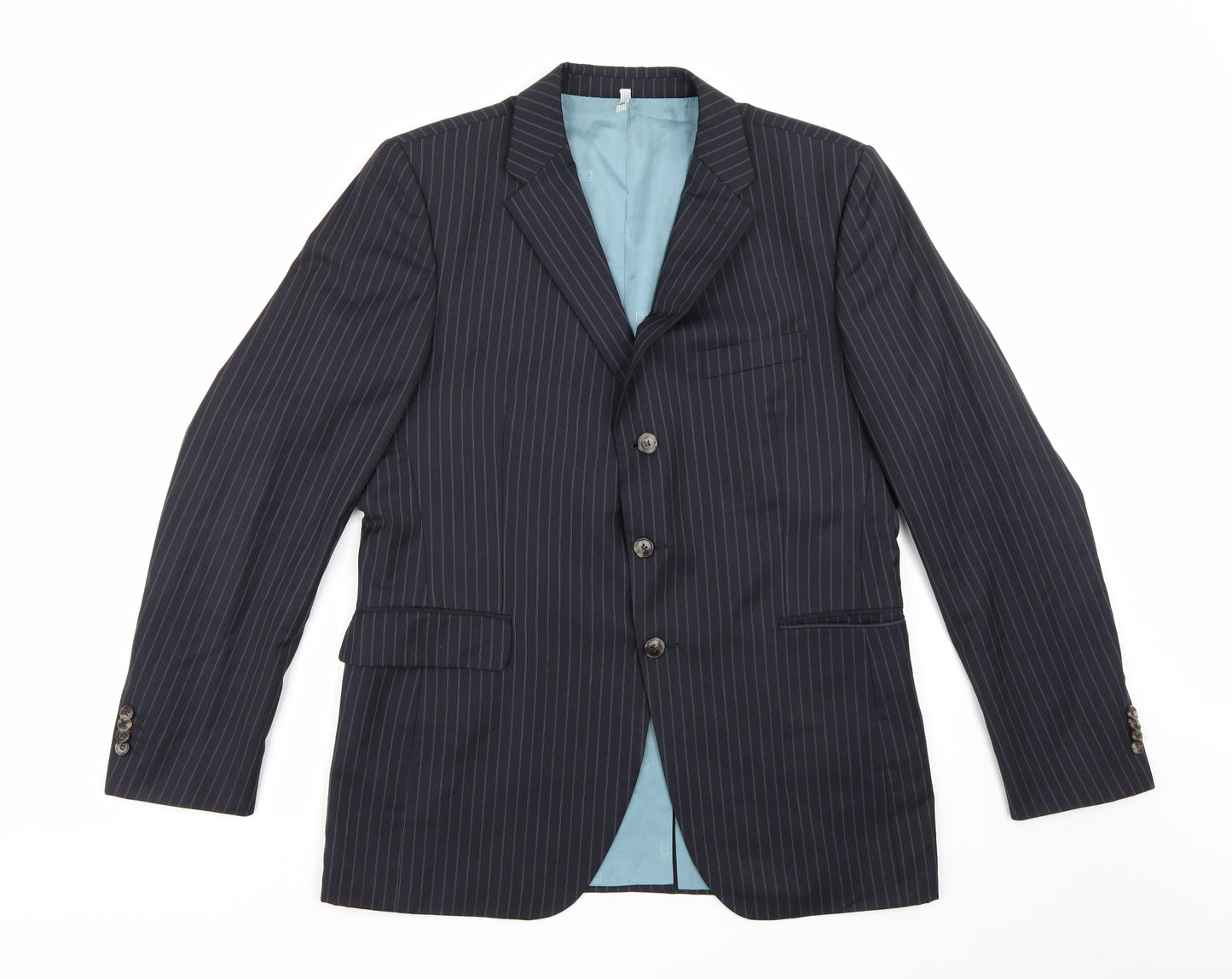 Tommy Hilfiger Mens Blue Striped Rayon Jacket Blazer Size 40