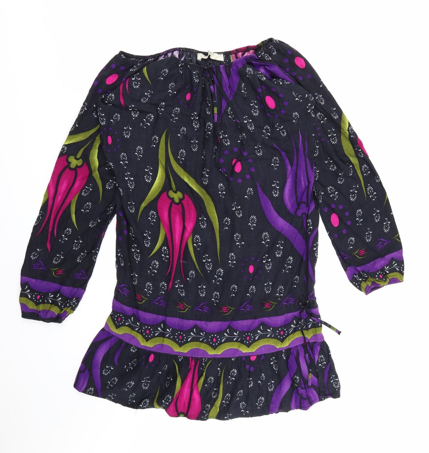 Big Dart Womens Purple Floral  Tunic Blouse Size L