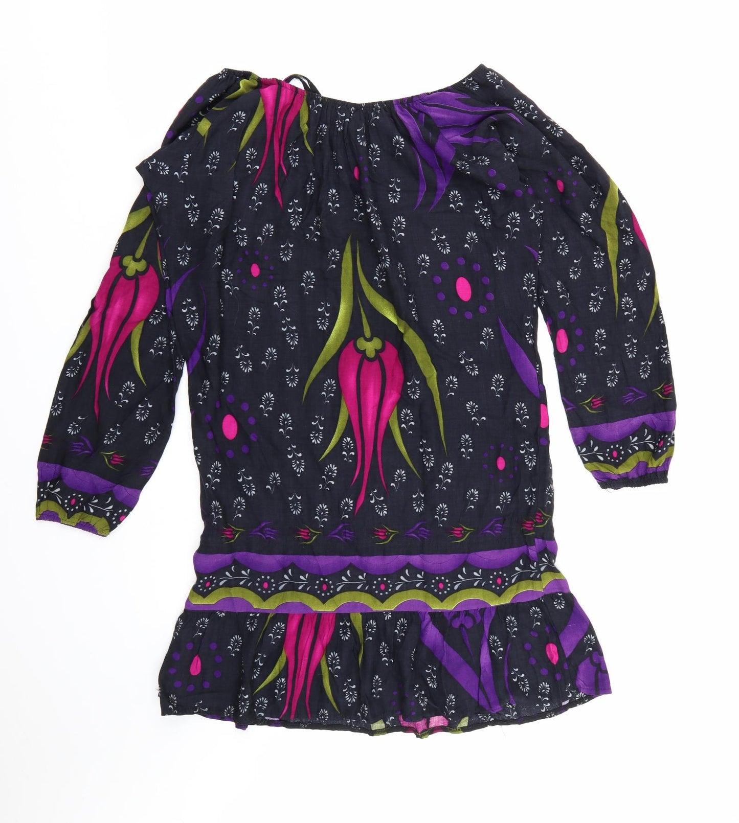 Big Dart Womens Purple Floral  Tunic Blouse Size L