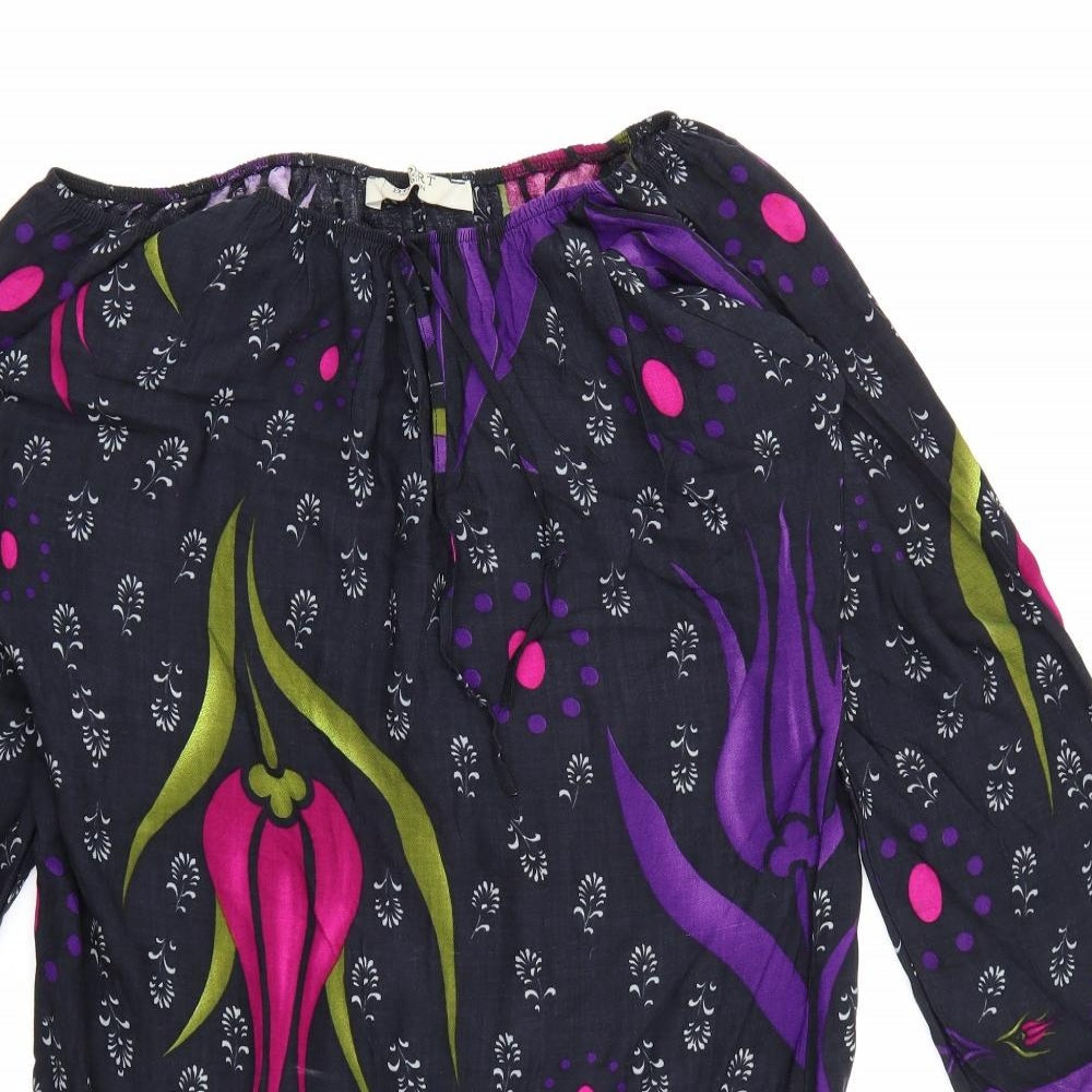 Big Dart Womens Purple Floral  Tunic Blouse Size L