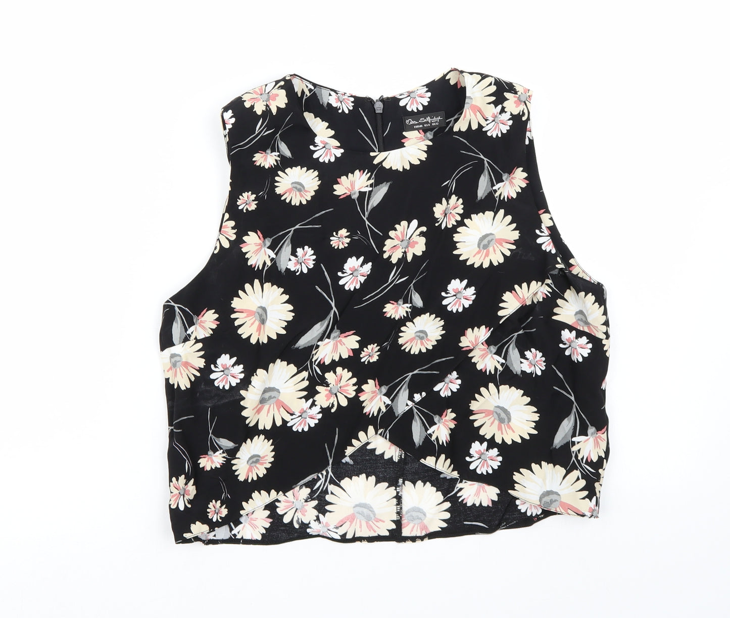 Miss Selfridge Womens Black Floral Chiffon Cropped Tank Size 12