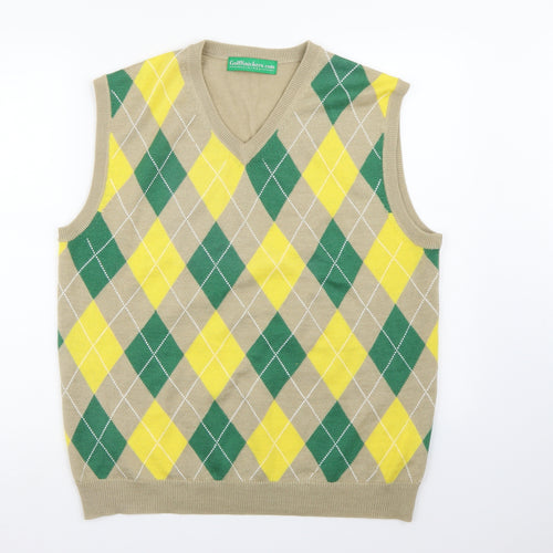 golfknickers.com Mens Brown Check Knit Vest Jumper Size L