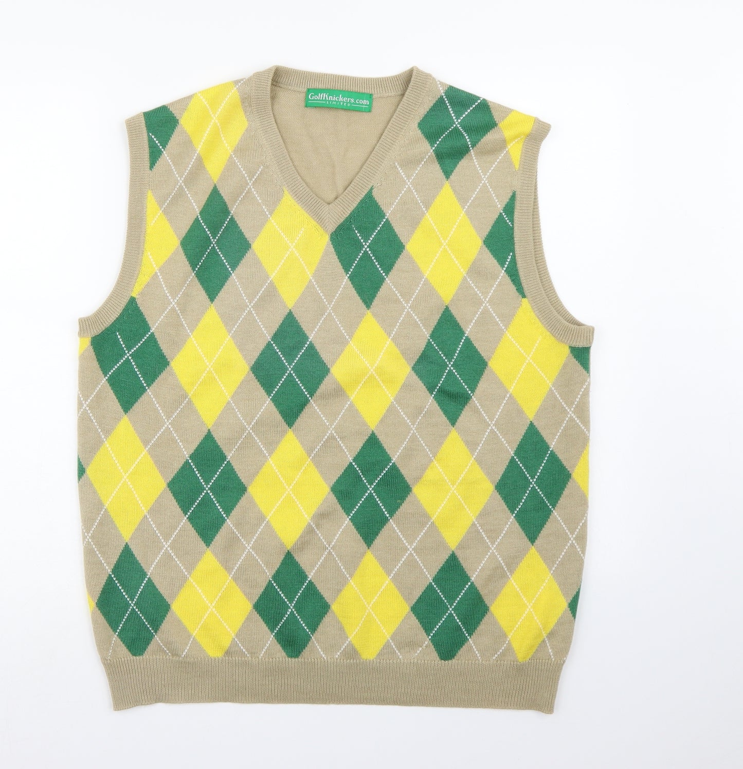 golfknickers.com Mens Brown Check Knit Vest Jumper Size L
