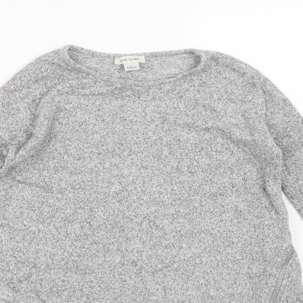 River Island Girls Grey  Knit Pullover Jumper Size 5-6 Years
