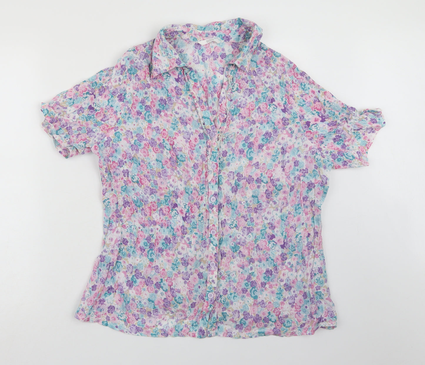 Marks and Spencer Womens Purple Floral Chambray Basic Blouse Size 16