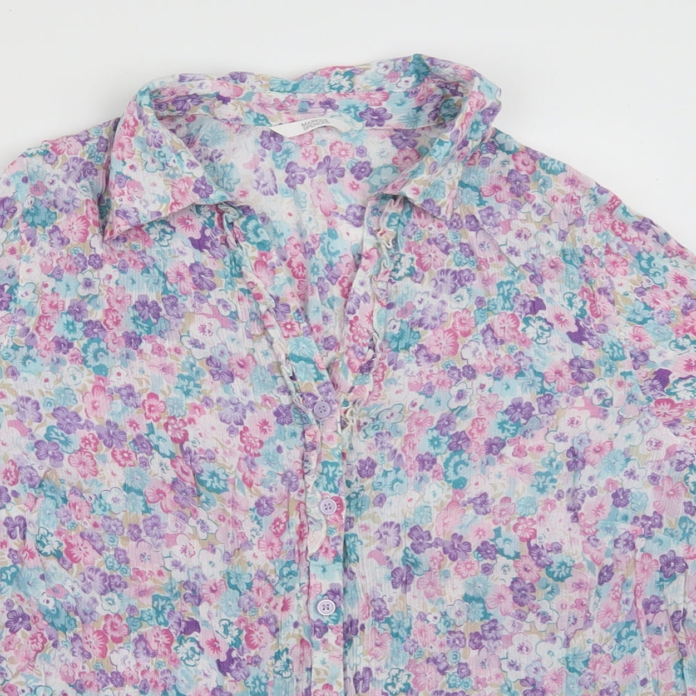 Marks and Spencer Womens Purple Floral Chambray Basic Blouse Size 16