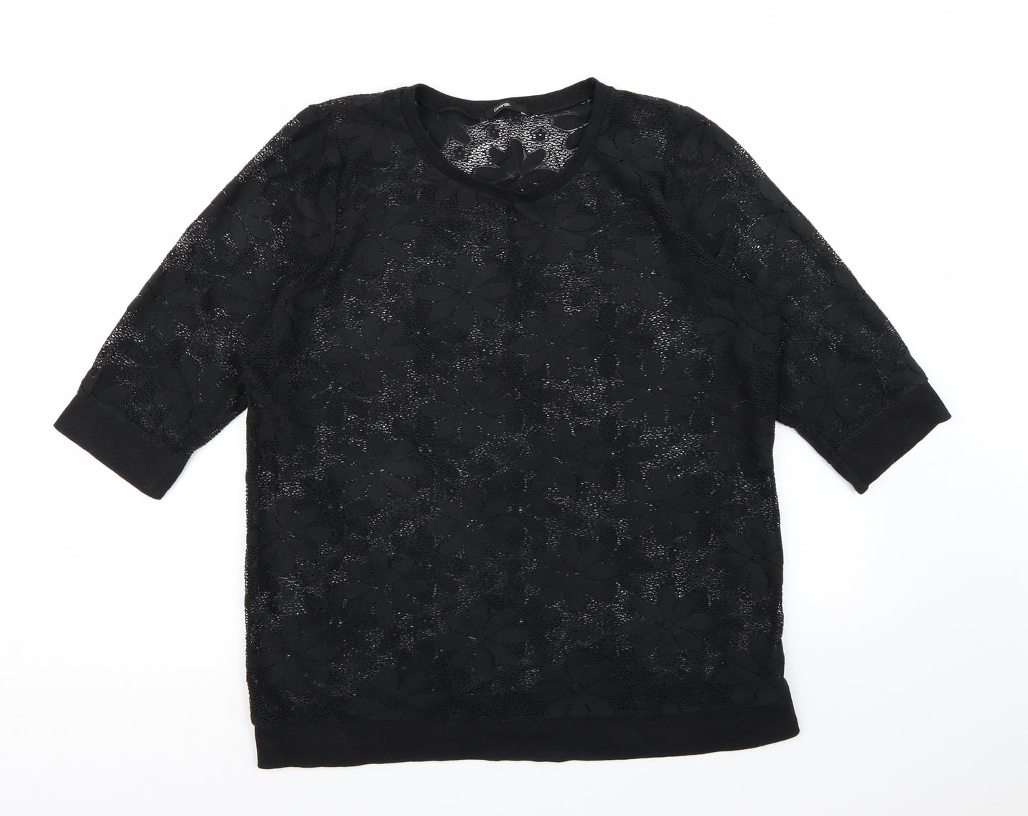 George Womens Black Floral Knit Pullover Jumper Size 16