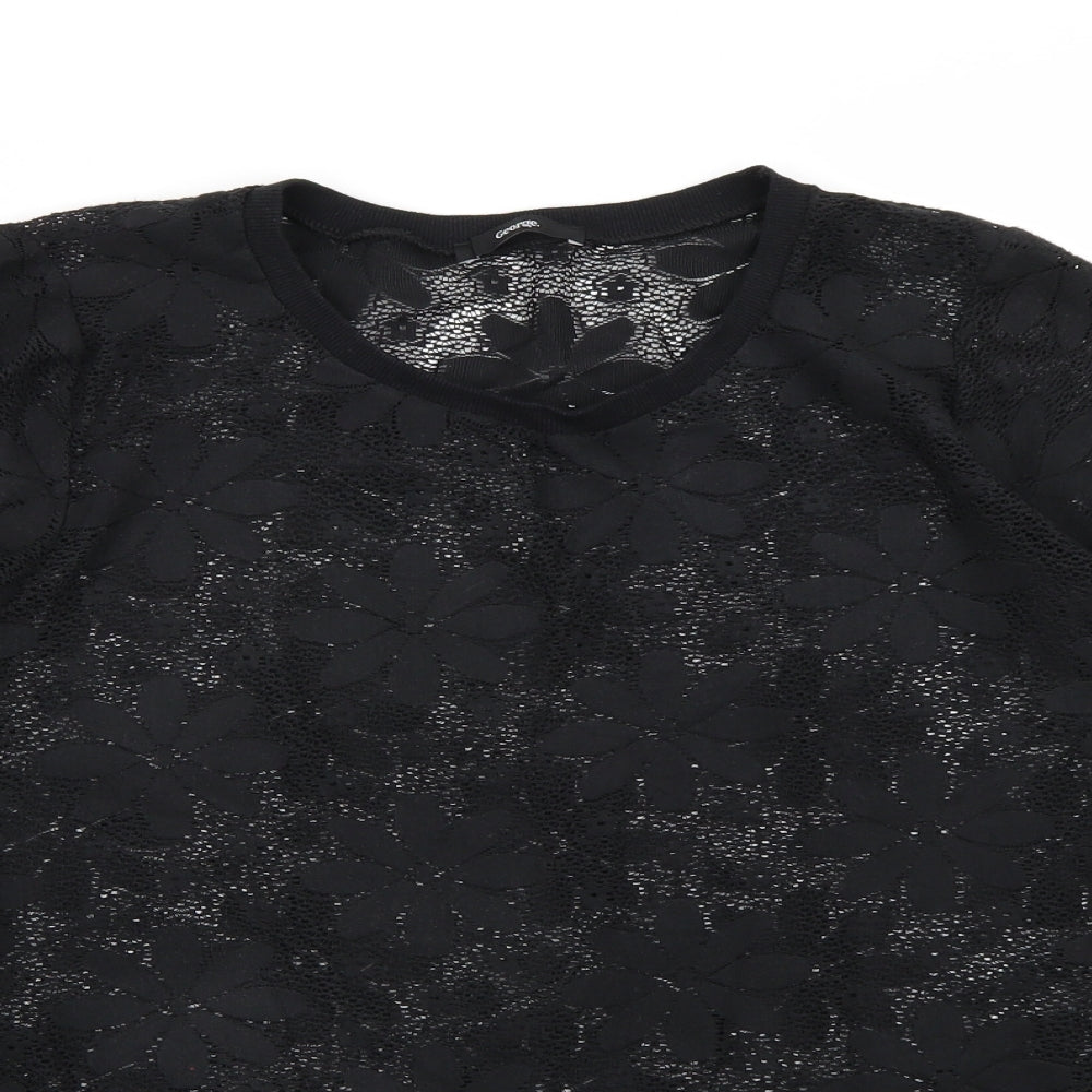 George Womens Black Floral Knit Pullover Jumper Size 16