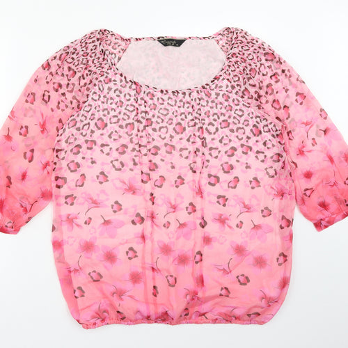 Originals Womens Pink Animal Print Chiffon Basic Blouse Size 16