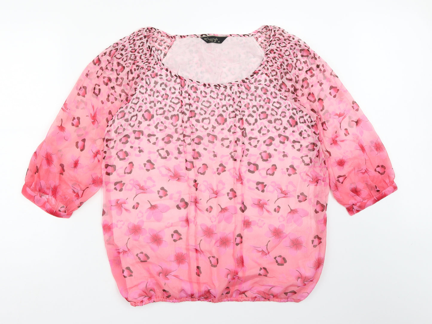 Originals Womens Pink Animal Print Chiffon Basic Blouse Size 16