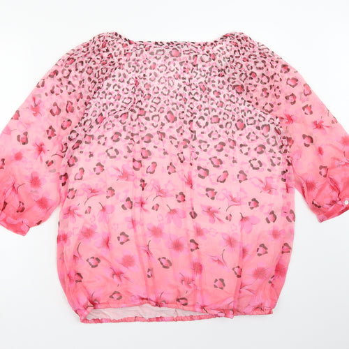Originals Womens Pink Animal Print Chiffon Basic Blouse Size 16