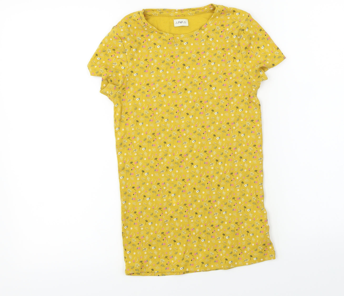 F&F  Girls Yellow Floral  Basic T-Shirt Size 12-13 Years
