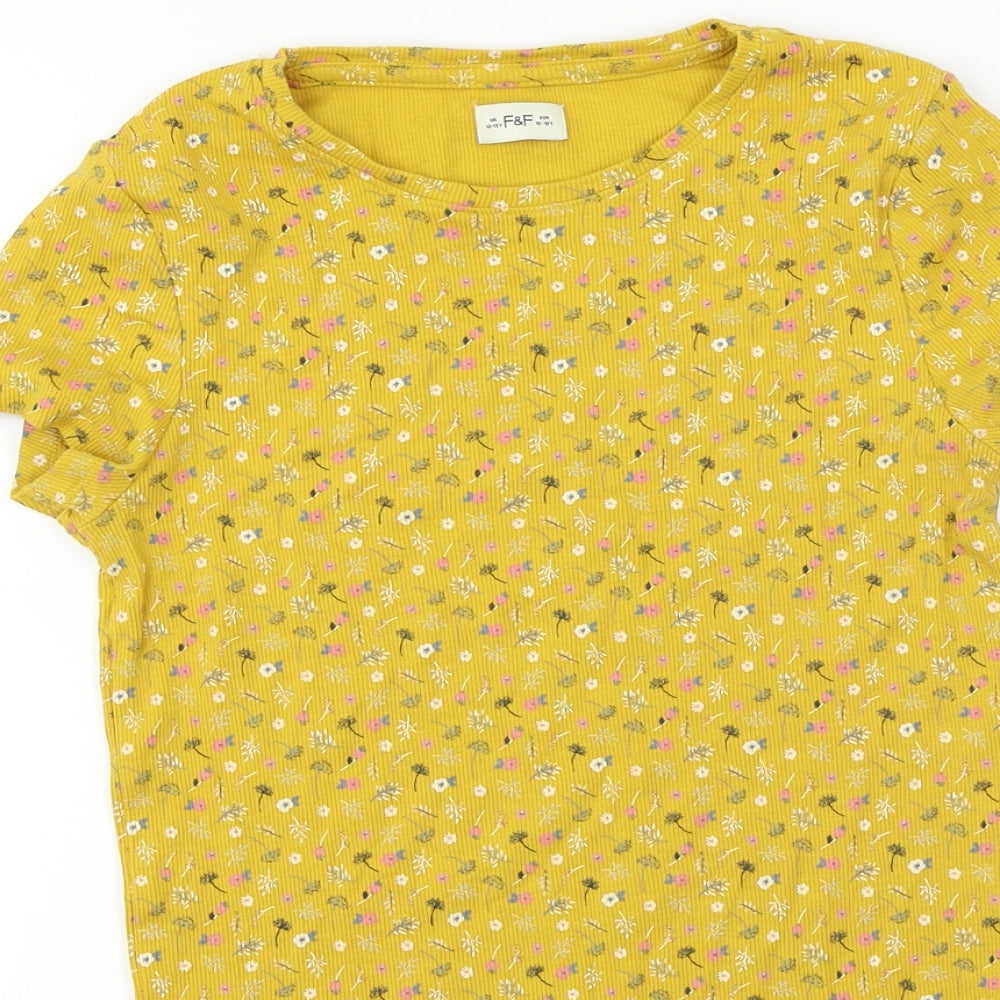 F&F  Girls Yellow Floral  Basic T-Shirt Size 12-13 Years