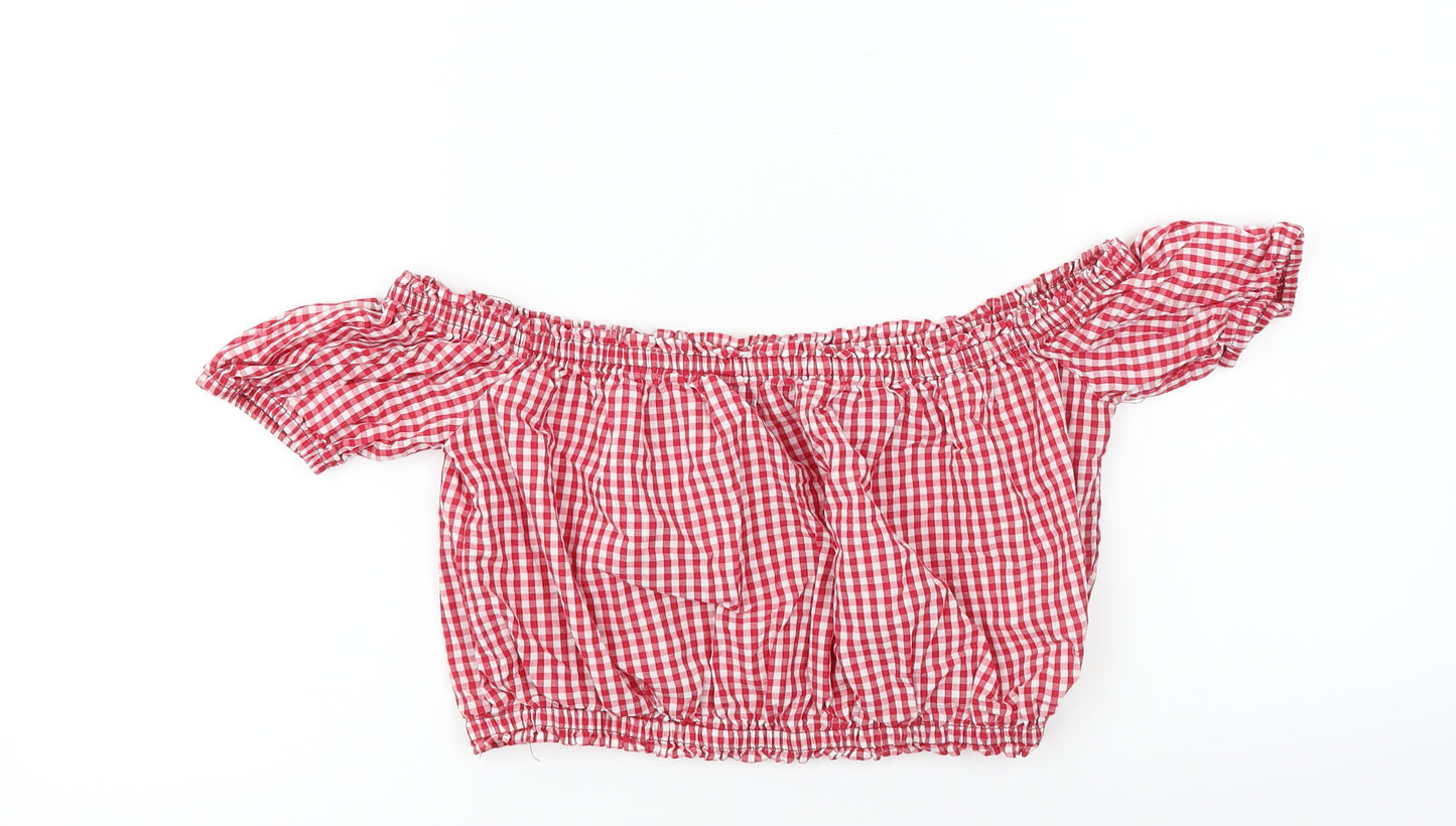 Cameo rose  Womens Red Check  Cropped T-Shirt Size 10