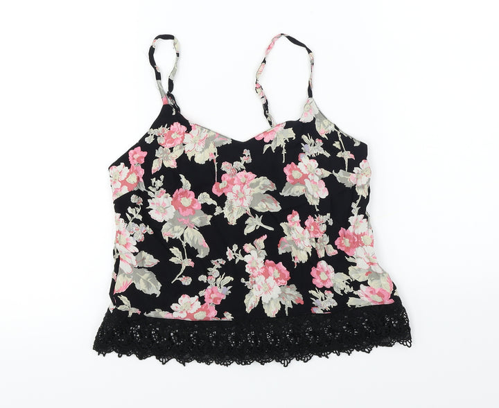 Topshop  Womens Black Floral  Cropped T-Shirt Size 6