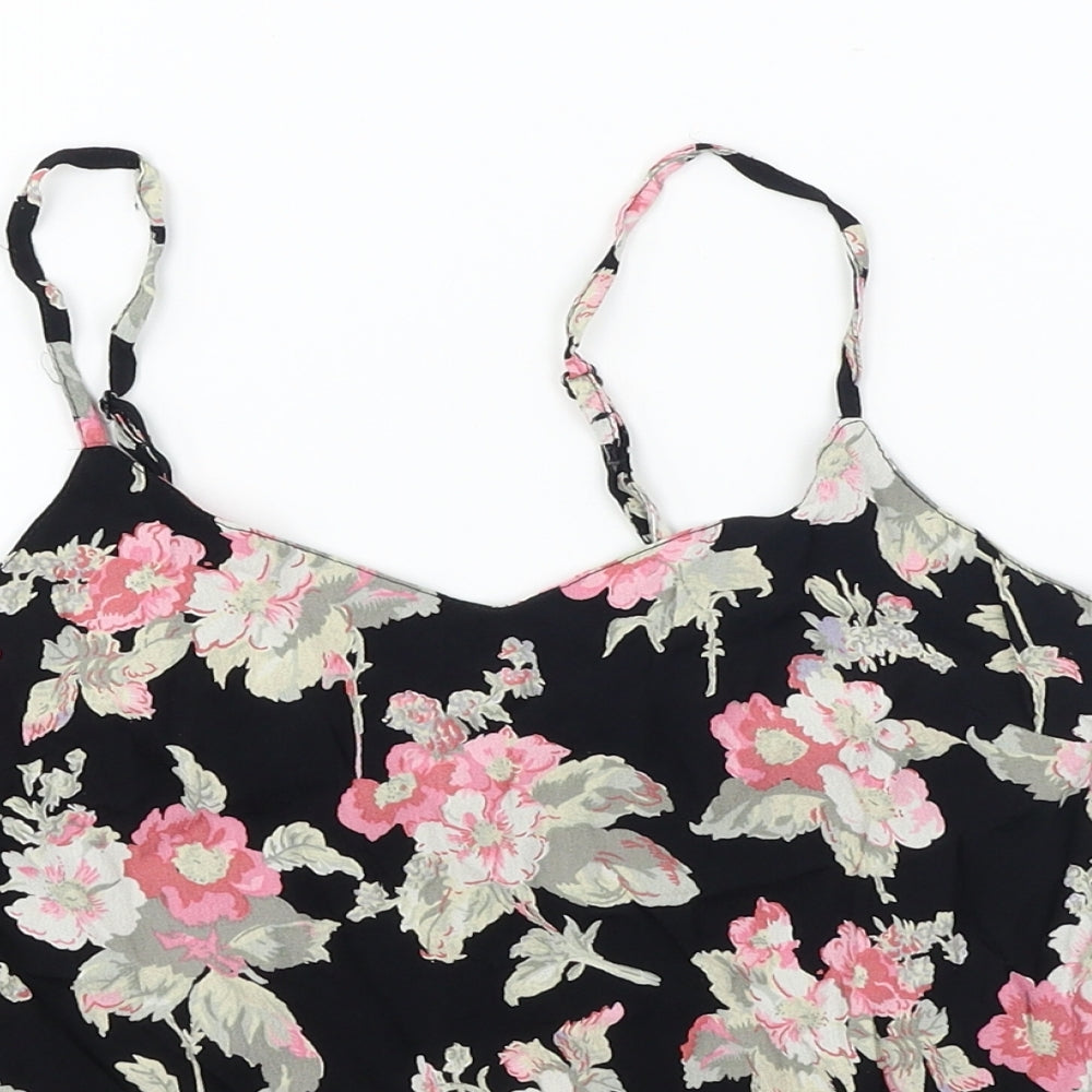 Topshop  Womens Black Floral  Cropped T-Shirt Size 6