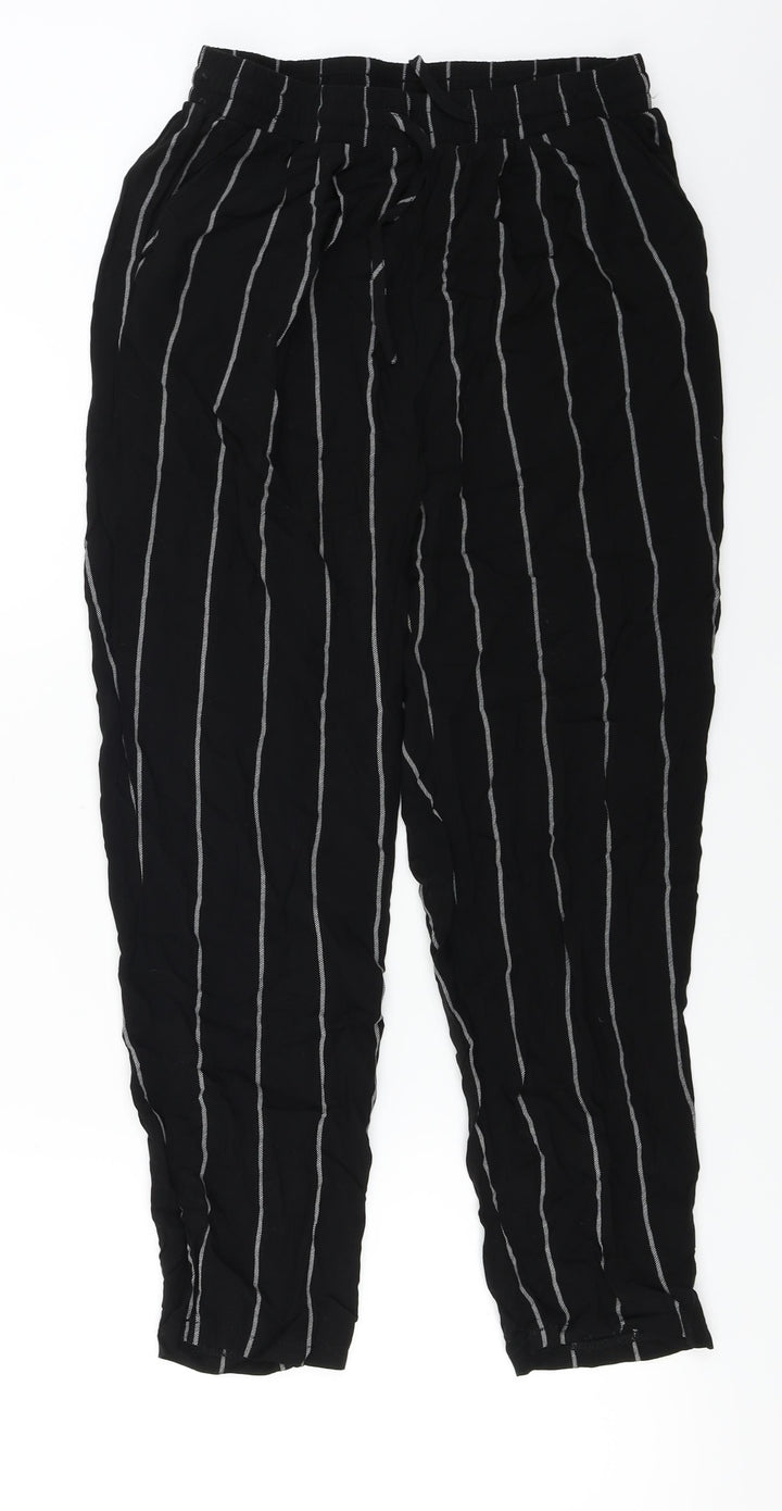 PRETTYLITTLETHING Womens Black Striped Trousers Size 8 L21 in