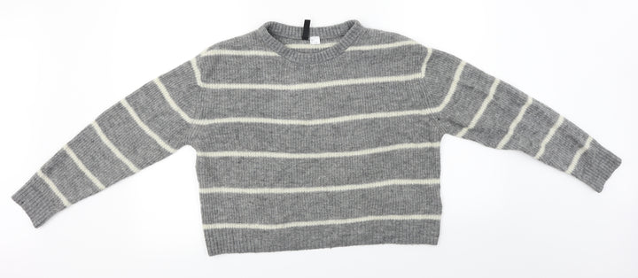 New Look Womens Grey Striped Pullover Jumper Size S