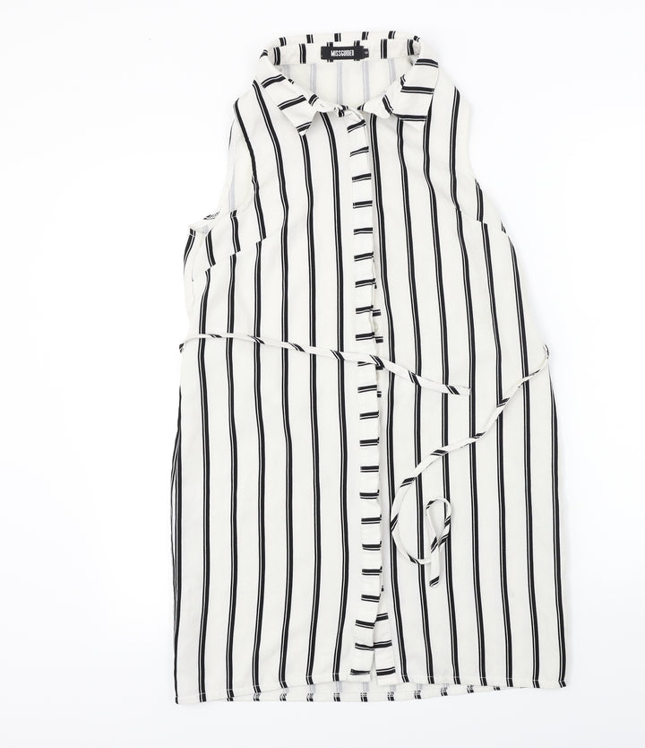 Missguided Womens White Striped Basic Button-Up Size 6