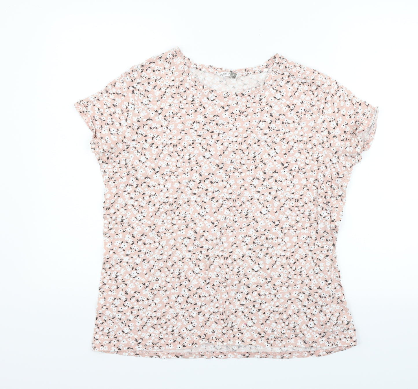PEP&CO Womens Pink Floral  Basic T-Shirt Size XL
