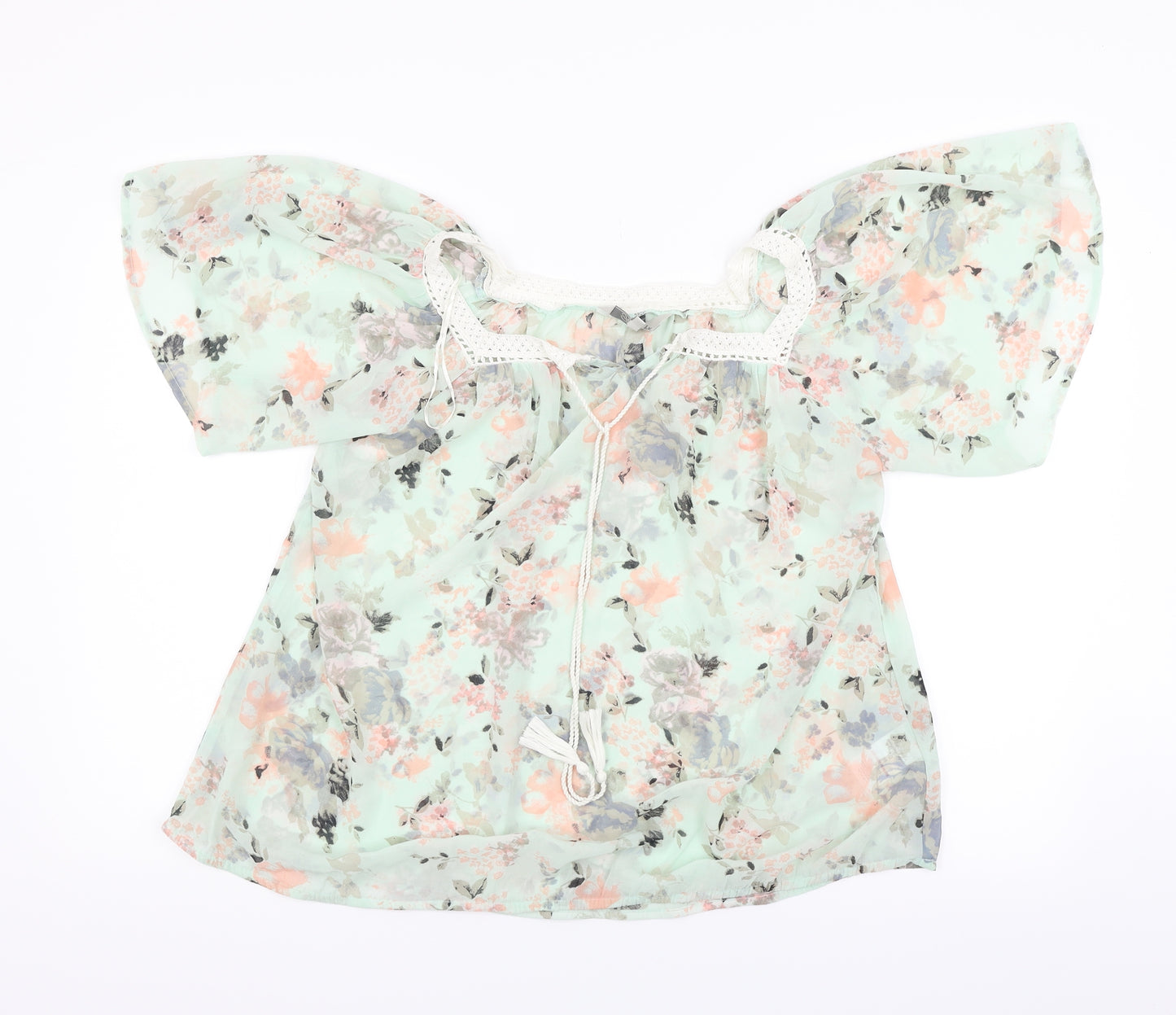 Peacocks Womens Green Floral  Basic Blouse Size 10
