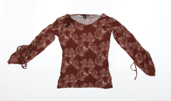 H&M Womens Brown Geometric  Basic T-Shirt Size M