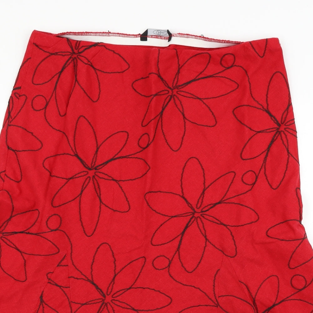 BM  Womens Red Floral  A-Line Skirt Size 16