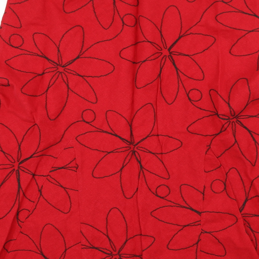 BM  Womens Red Floral  A-Line Skirt Size 16