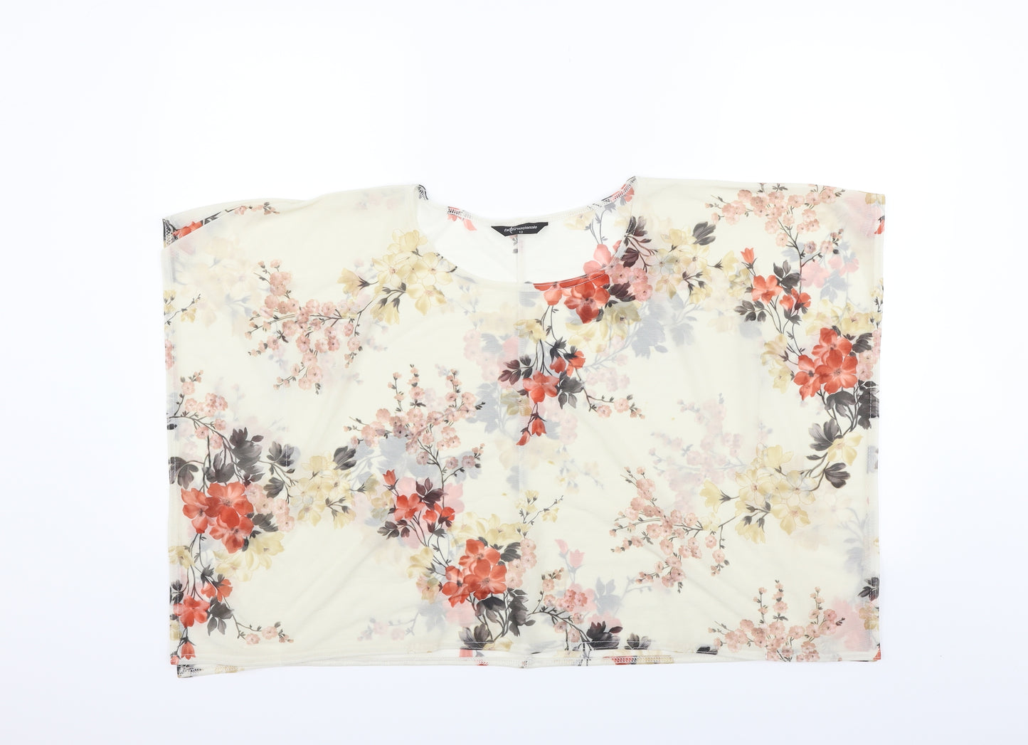 Internarcionale Womens Beige Floral  Basic T-Shirt Size 12
