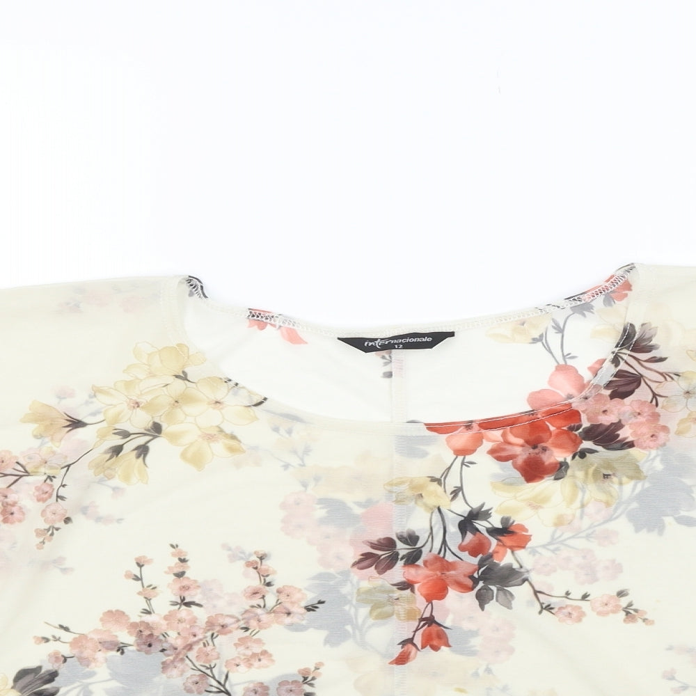 Internarcionale Womens Beige Floral  Basic T-Shirt Size 12