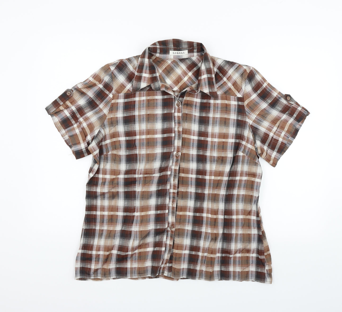 George Womens Brown Check  Basic Button-Up Size M