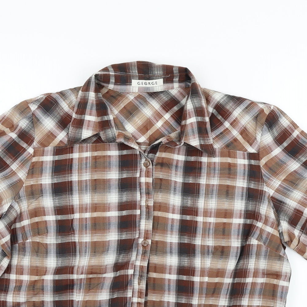 George Womens Brown Check  Basic Button-Up Size M