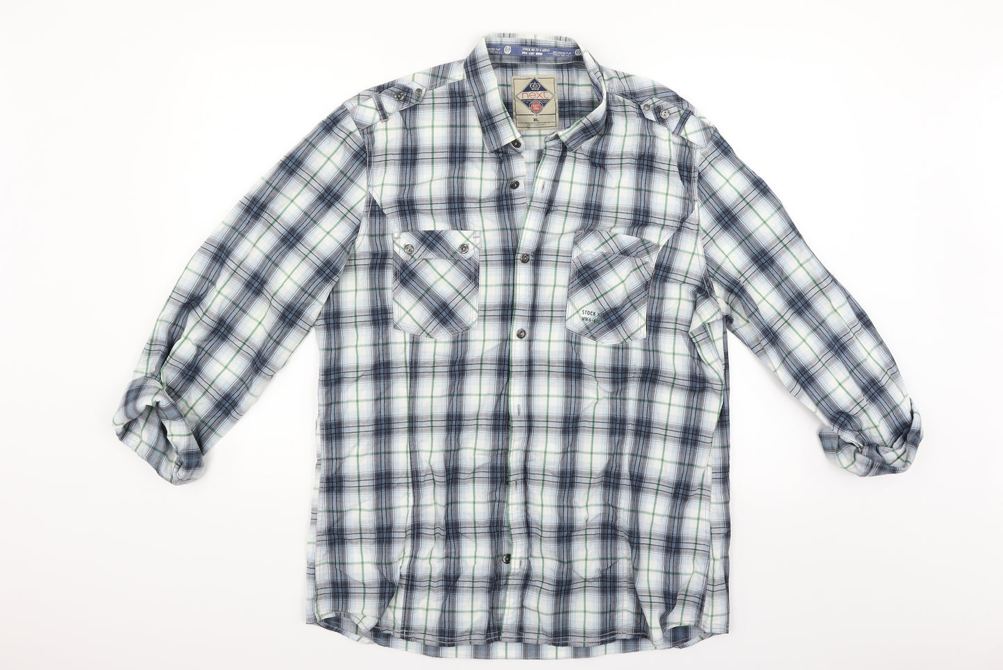 NEXT Mens Blue Check   Button-Up Size XL
