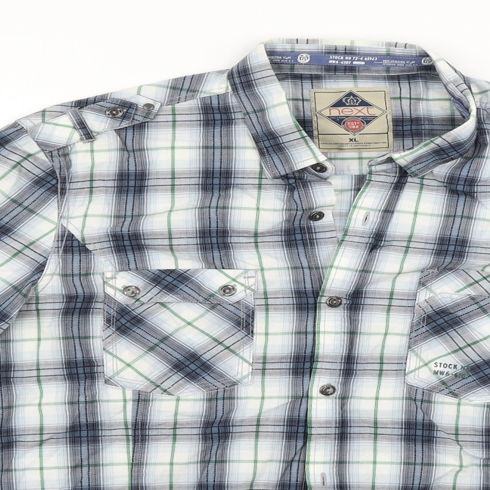 NEXT Mens Blue Check   Button-Up Size XL