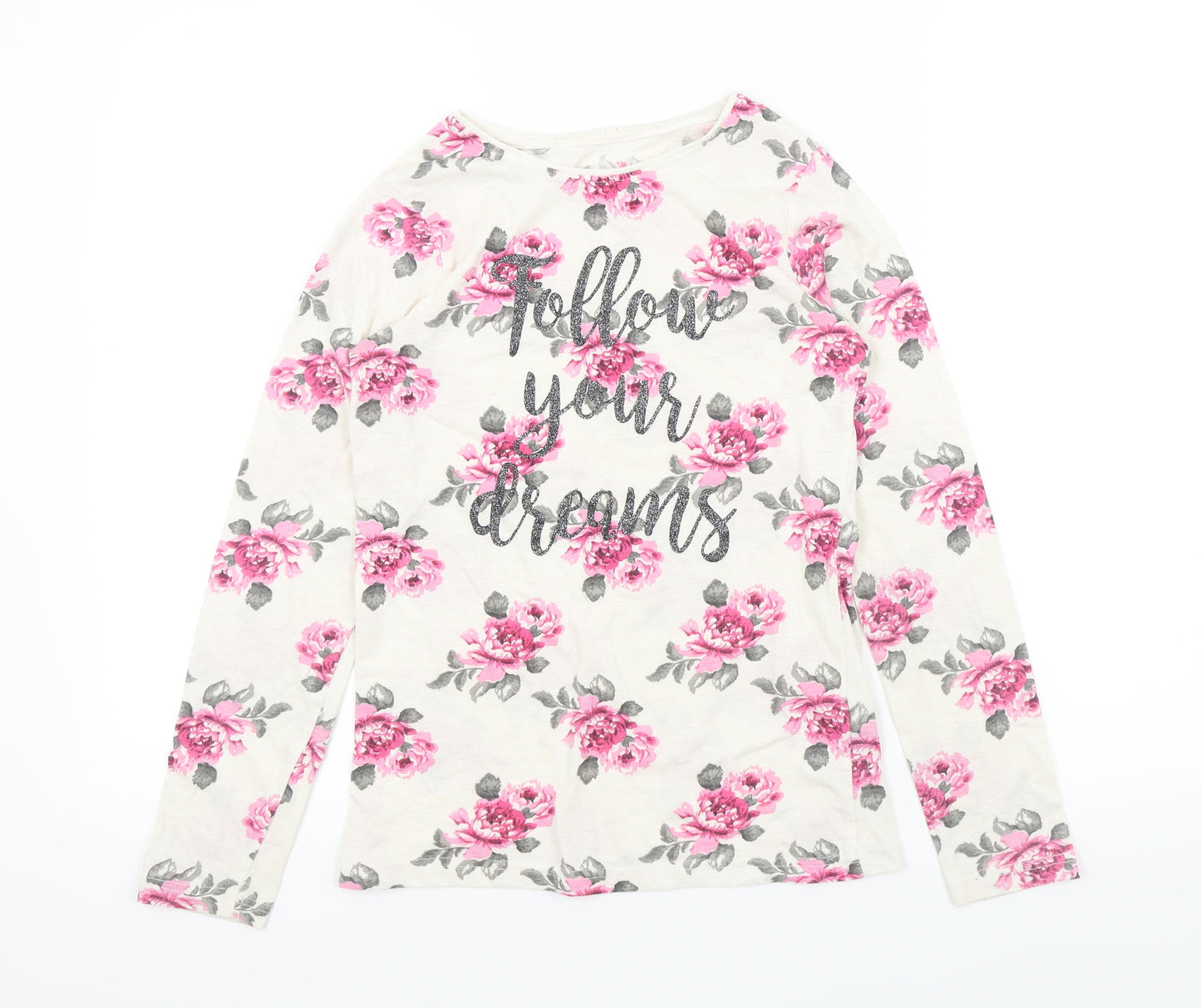 Primark Girls White Floral  Basic T-Shirt Size 11-12 Years