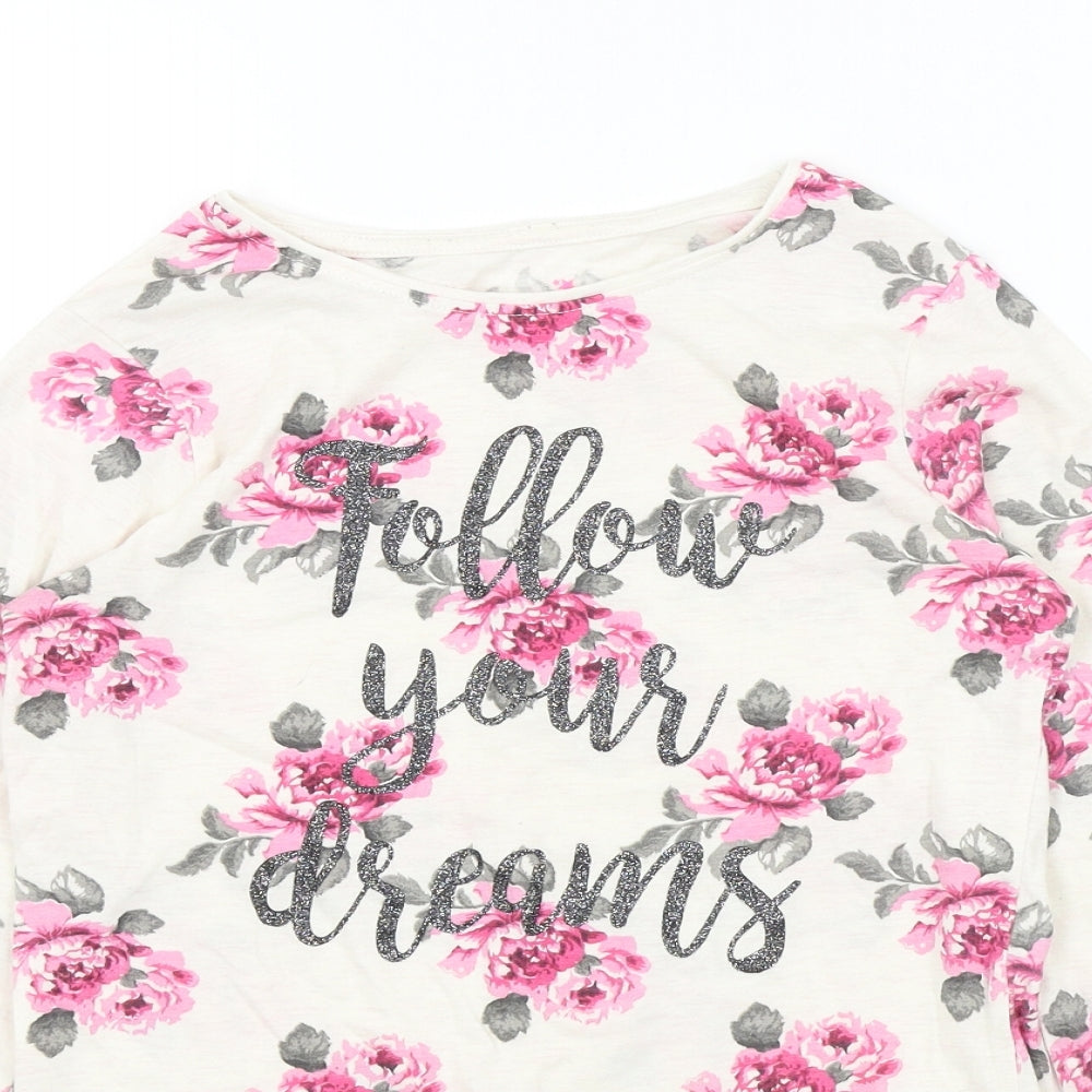 Primark Girls White Floral  Basic T-Shirt Size 11-12 Years