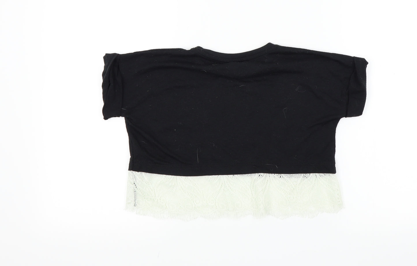 Kylie Girls Black Houndstooth  Basic T-Shirt Size 9 Years  - LACE BOTTOM