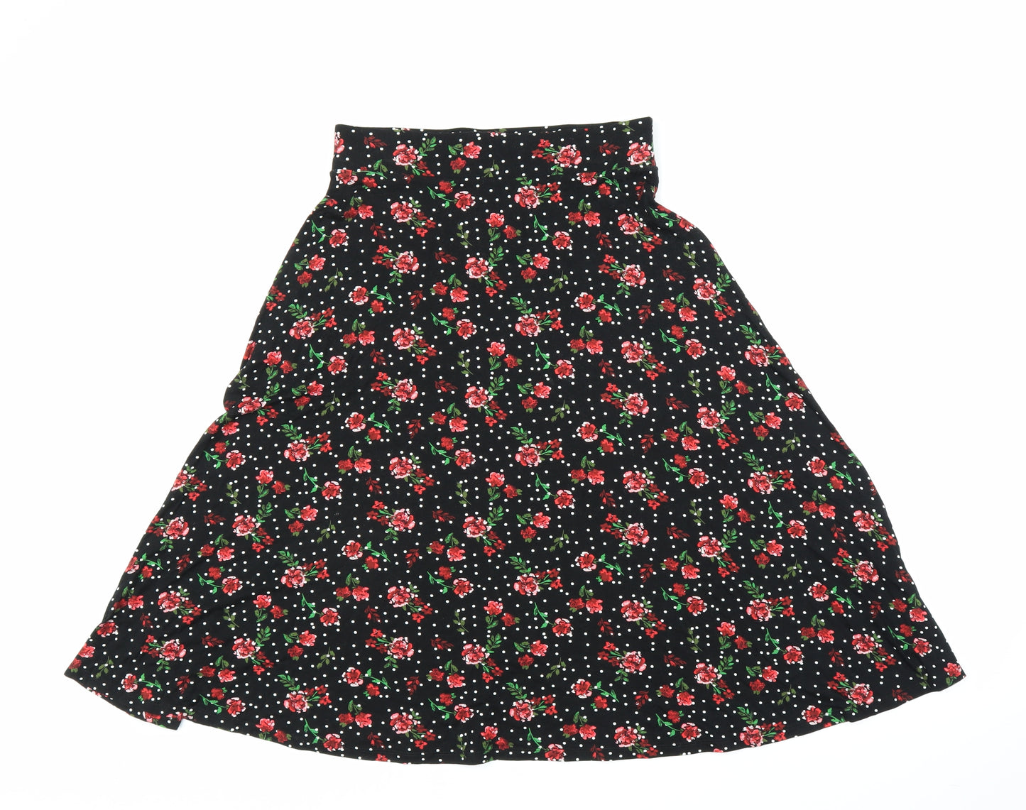M&S Womens Black Floral  A-Line Skirt Size 10