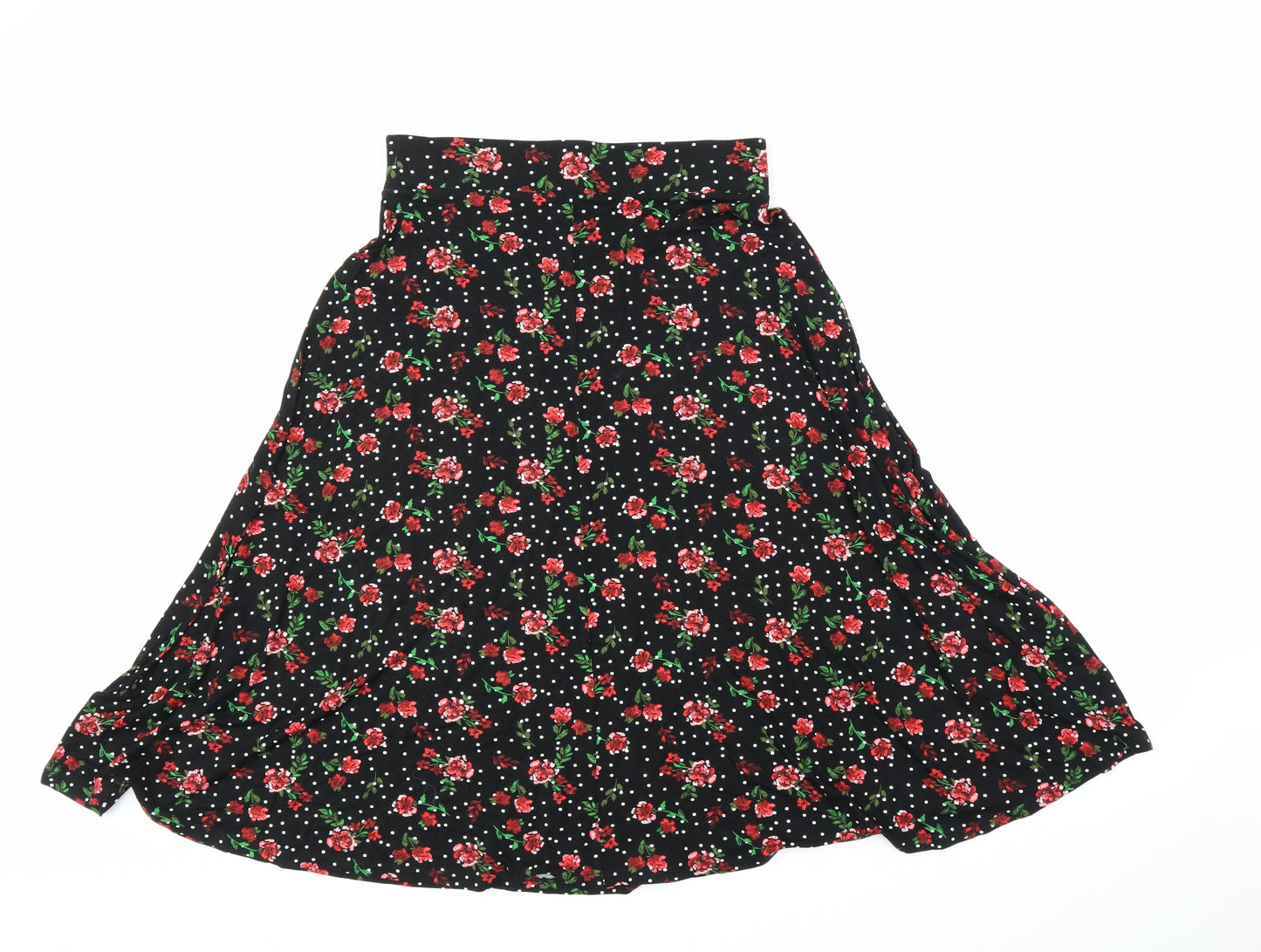 M&S Womens Black Floral  A-Line Skirt Size 10
