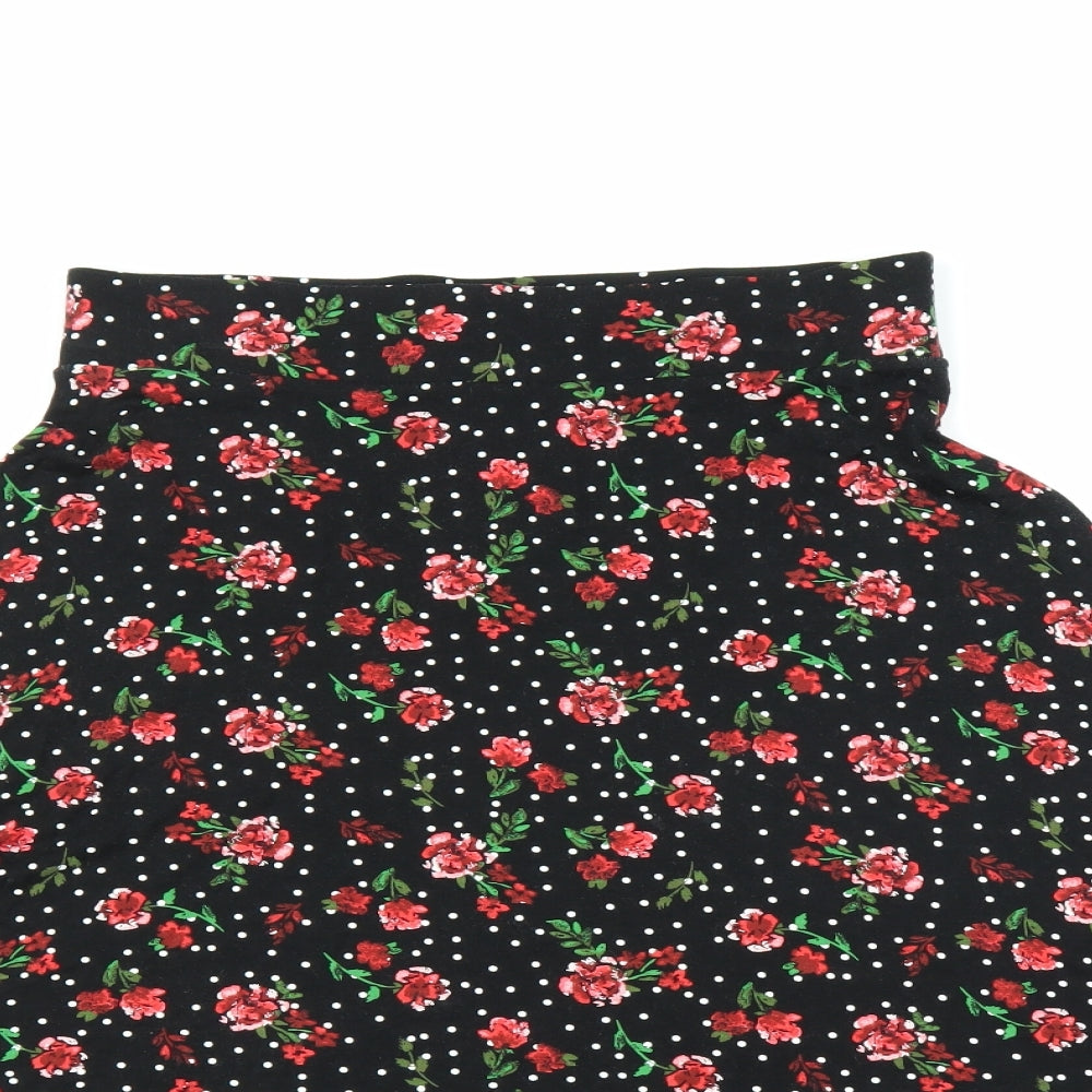 M&S Womens Black Floral  A-Line Skirt Size 10