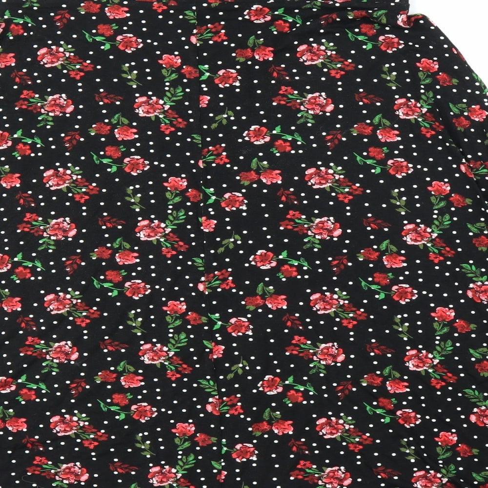 M&S Womens Black Floral  A-Line Skirt Size 10