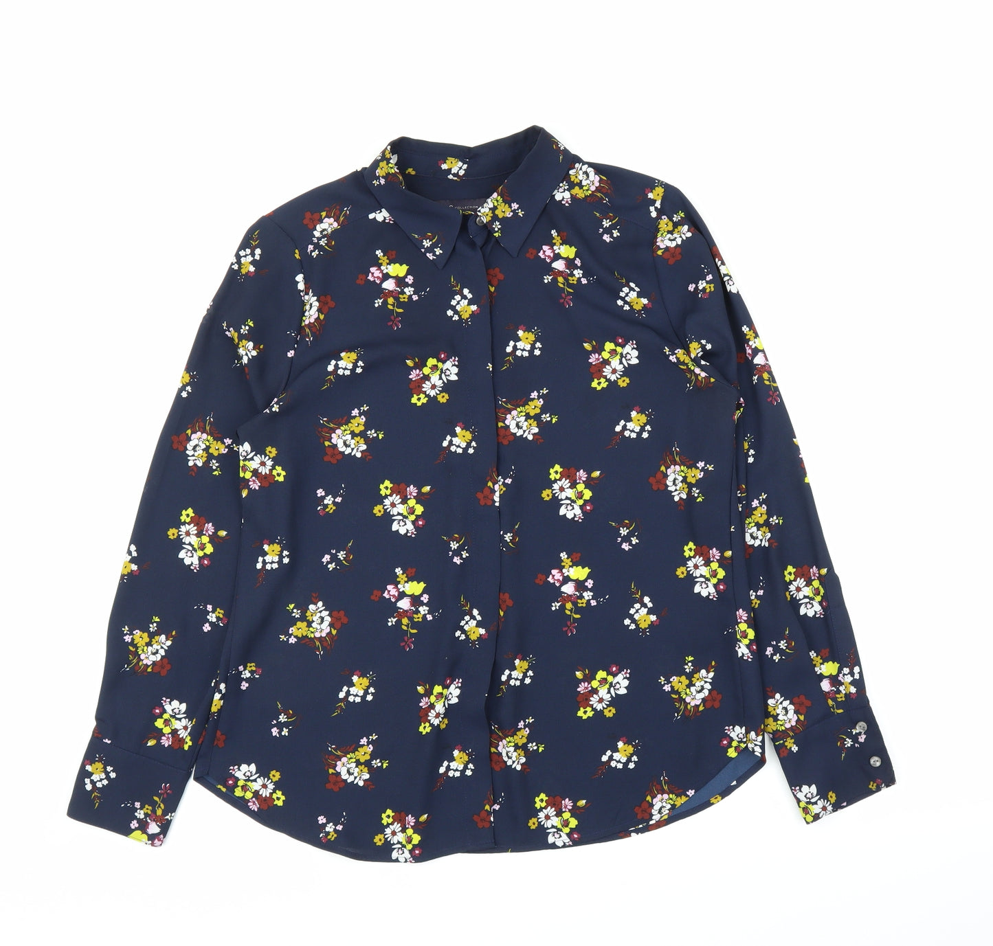 M&S Womens Blue Floral  Basic Button-Up Size 10