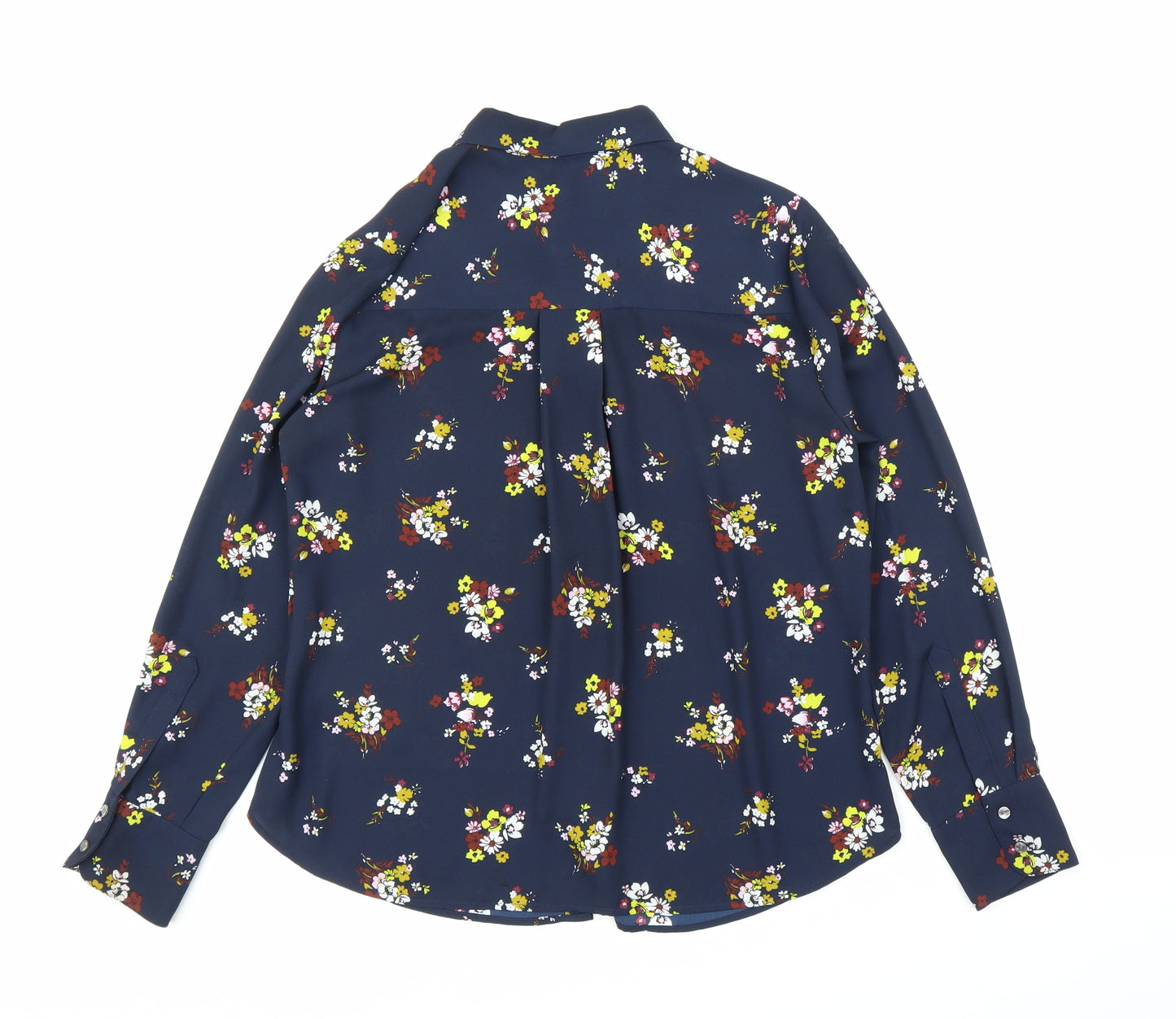 M&S Womens Blue Floral  Basic Button-Up Size 10