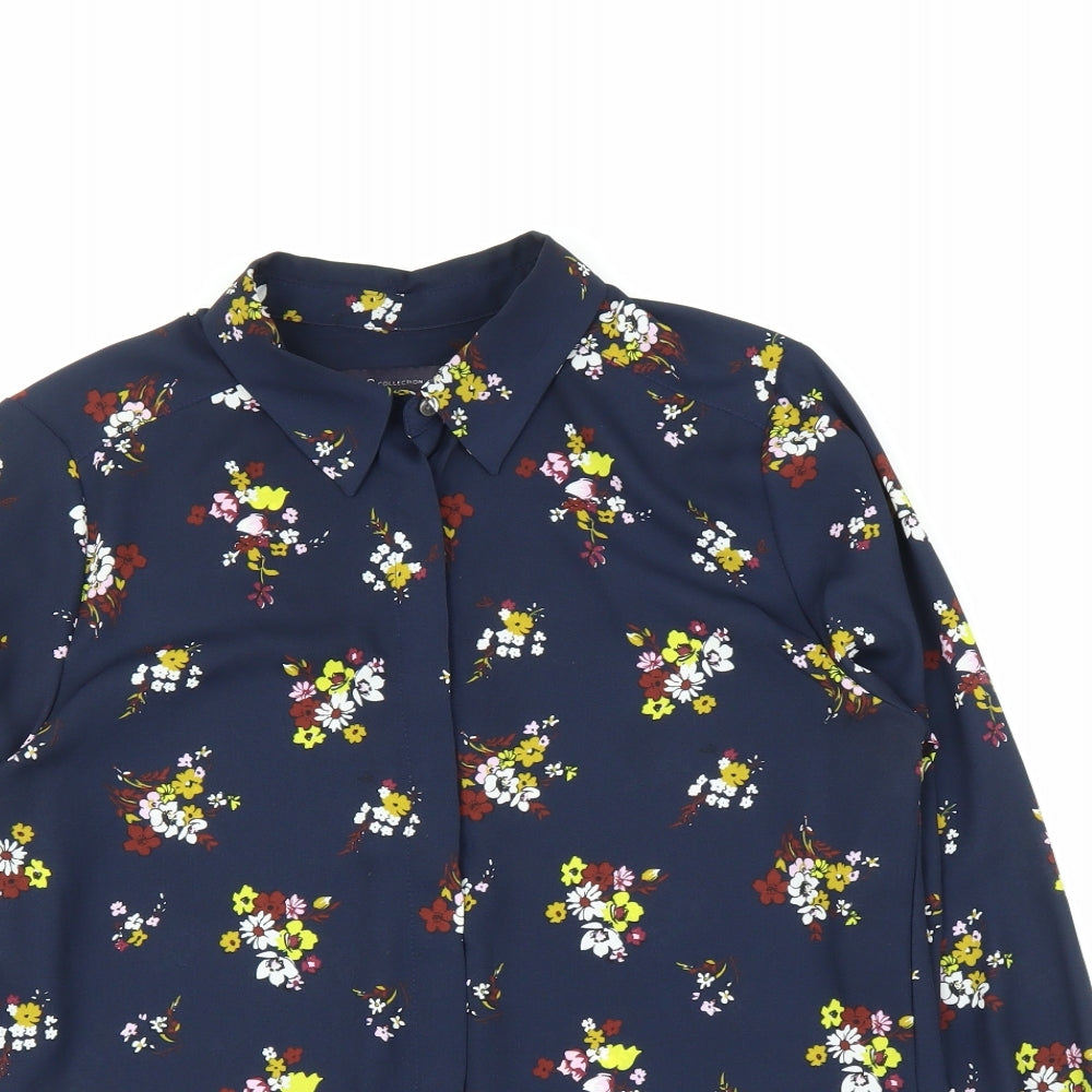 M&S Womens Blue Floral  Basic Button-Up Size 10