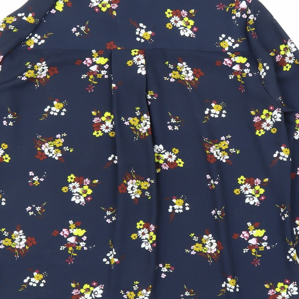 M&S Womens Blue Floral  Basic Button-Up Size 10