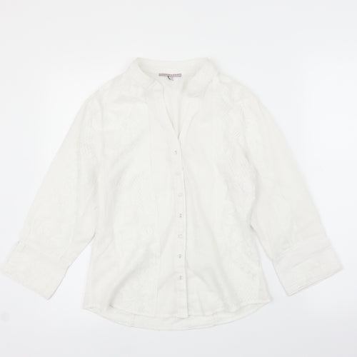 Tuchuzy Womens White Floral  Basic Button-Up Size 12