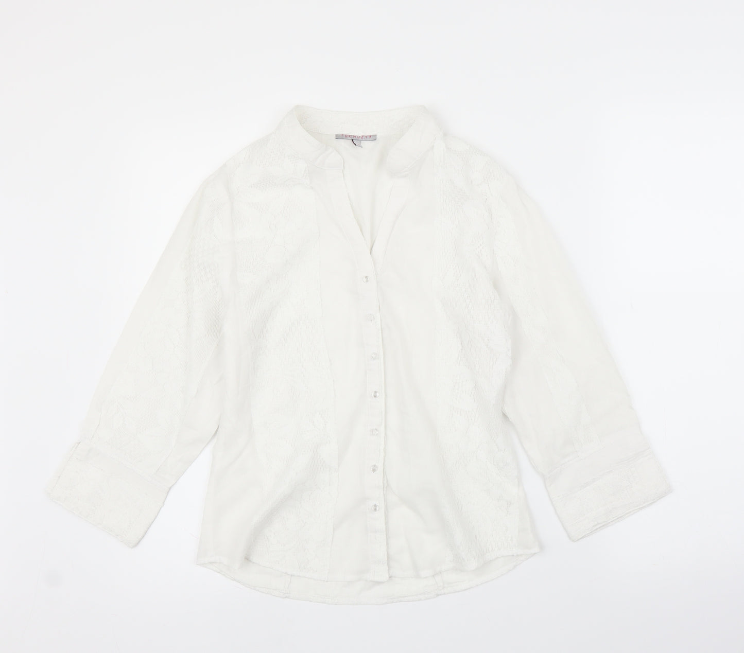 Tuchuzy Womens White Floral  Basic Button-Up Size 12
