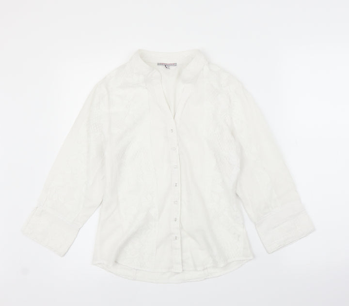 Tuchuzy Womens White Floral  Basic Button-Up Size 12