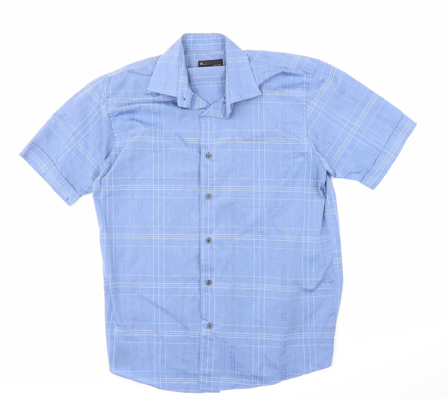 BHS Mens Blue Check   Button-Up Size 15
